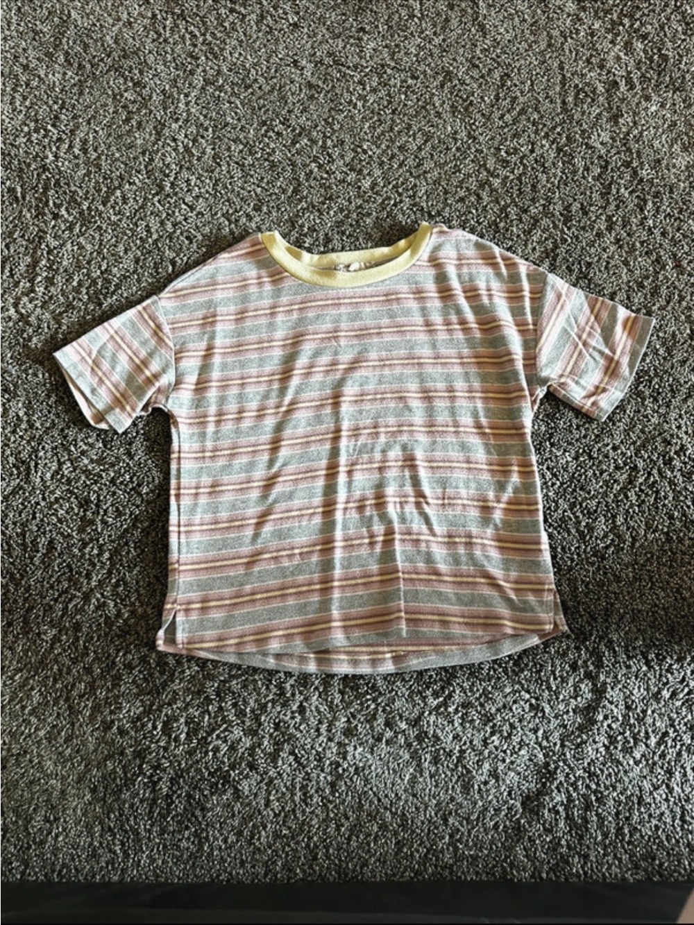Pink Republic Multicolor Striped Short Sleeve Tee with Yellow Trim